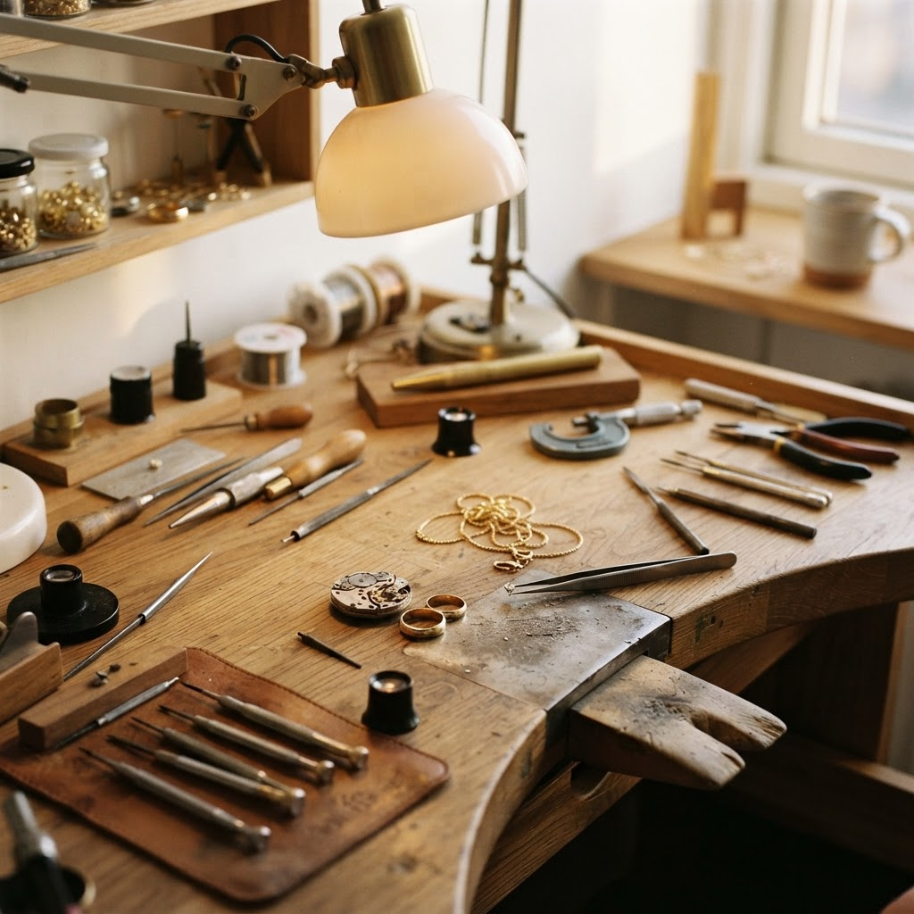 Luxury jewelry repair workspace